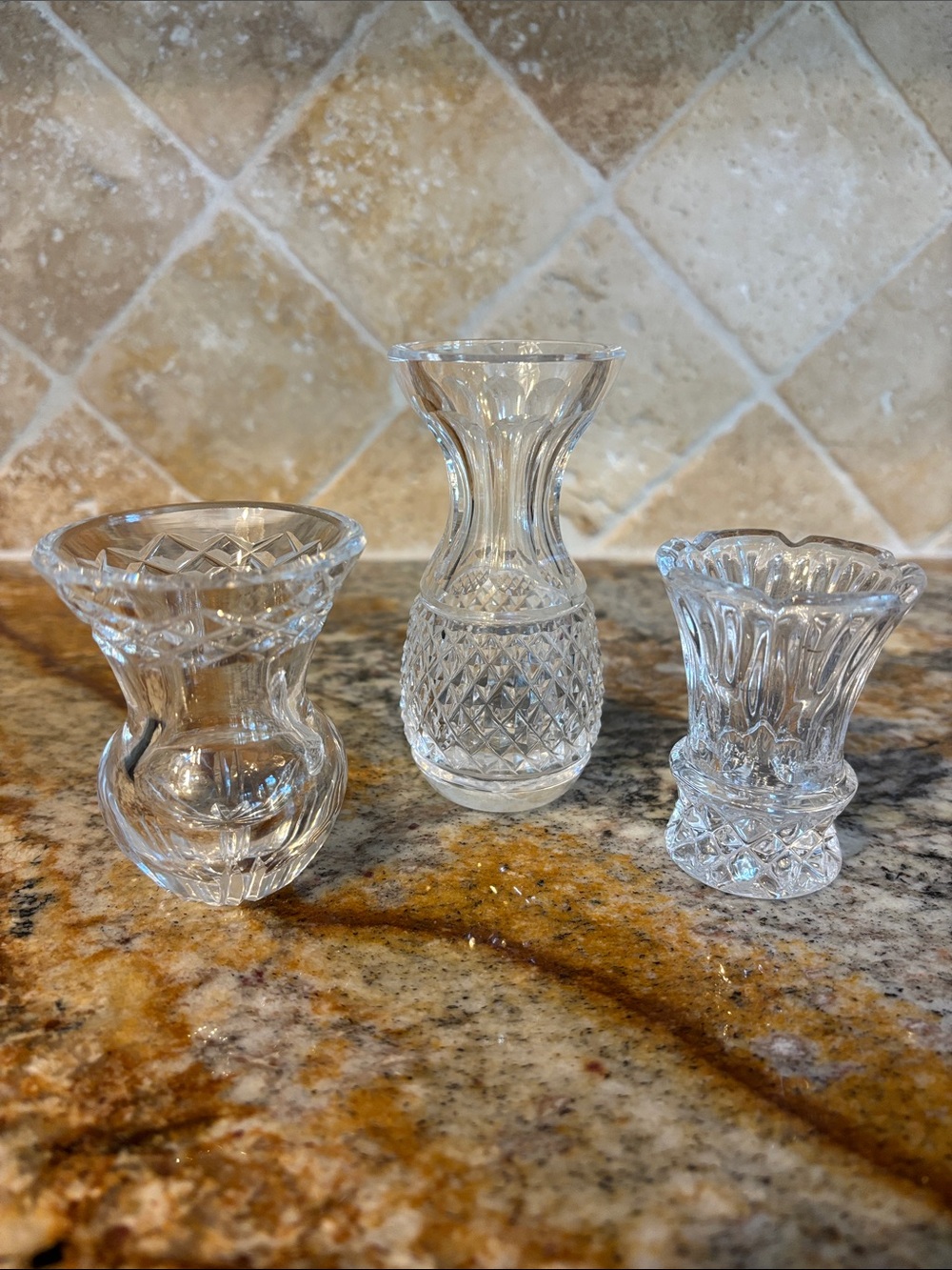 Vintage Clear Crystal Bud Vases - Set of 3